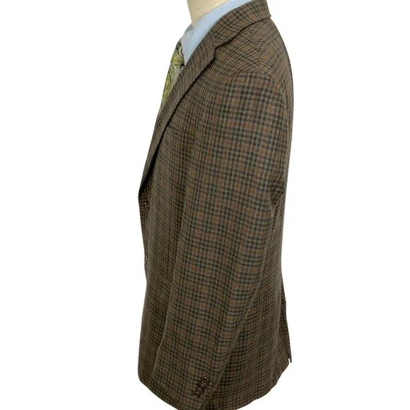 Hart Schaffner Marx Blazer Mens 40R Brown Plaid Gold Trumpeter Loro Piano Italy